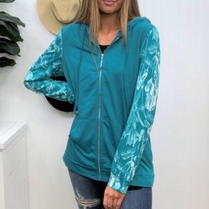 Trending Times Teal Floral Zip Up Hoody XL